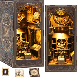 Book Nook Kits for Adults, 3D Printed DIY Miniature House Kit Astronomical Museum Booknook Wooden Puzzle Dollhouse Bookshelf Insert Decor with LED Lights Gifts for Book Lovers, Space Enthusiasts