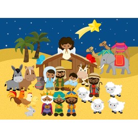 Story Time Felts Nativity Set Birth of Baby Jesus Christ Felt Figure Flannel Board Set 29 Pieces Bible Dark Skinned (Figures & Background)