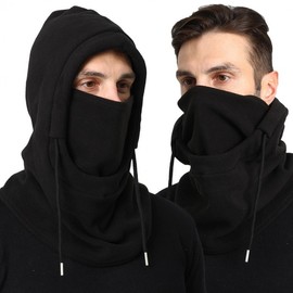 Winter Warm Hooded Neck Warmer Balaclava Scarf One-Piece Polar Fleece Hat One Size / Black 3ea