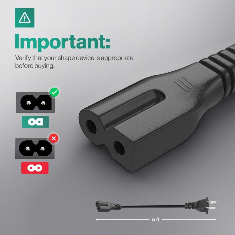 LORDTRONICS 2 Prong Power Cord Polarized 5Ft Cable For Vizio