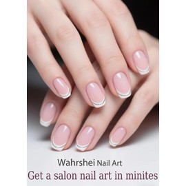 Semi Cured Gel Nail Strips, No LED Lamp Needed, French Glitter Gel Nail Stickers, Wraps for Home Manicure DIY