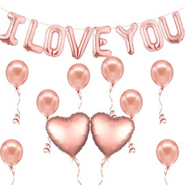WODJR 20Pcs Valentines Day Balloons Heart Balloons I Love You Balloons Valentines Day Party Decorations Rose Gold Balloons Latex Balloons Letter Balloons for Valentines Day Party Supplies Wedding