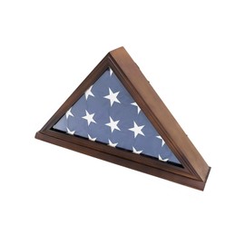 Flag Display Case, Thick Bottom Edge Military Flag Box with High Transparent Glass Front, Solid Wood Wall Mounted Flag Case Shadow Box for 5'x9.5' American Veteran Burial Flag (Walnut Color)