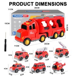 Noaya 7 In 1 Fire Truck Toy - Fire Toys with Light and Sound, Transporter Toy Cars, Kids' Play Vehicles, Educational Toys for 1-2-3-6-9 Years Old Toddler Kids Boys Birthday Present