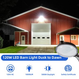 120W LED Barn Light,Dusk to Dawn Outdoor Lighting with Photocell and Mount arm, 5000K Daylight 15600LM,IP65 Waterproof Adjustable Angle Outdoor Flood Light for Yard Garage Securtity Area