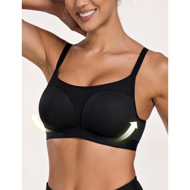 WingsLove Sports Bra for Women Moisture-Wicking Wireless Yoga Bra with Breathable Mesh Adjustable Straps for Running Gym, Black,38D