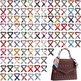 Cutecrop 100 Pcs Skinny Purse Scarf for Women Handbag Scarves Ribbon Satin Head Neckerchief Silk Headband Charm for Decoration (Simple Style)