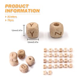 Wooden Letter Beads, 78 Pieces, Wooden Beads, Letter Cube, A-Z, 12 mm, Wooden Letters for DIY Bracelet, Jewellery