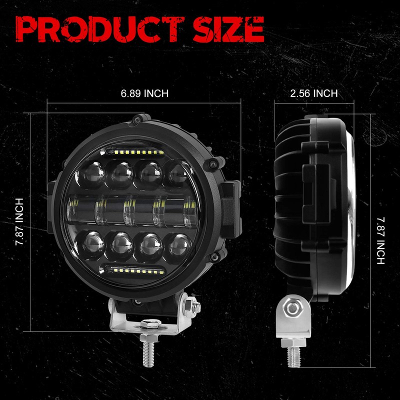 7 Inch Round 60W LED Work Lights Spot Flood Beam