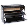 Basicwise QI003384 Black Wooden Fold Organizer-Shoe Storage Bench with Leather