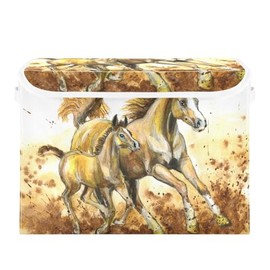 Mnsruu Galloping Brown Horses Foldable Storage Boxes with Lid Collapsible Storage Bins Large Clothing Storage Organiser Basket for Toy