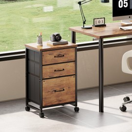 Maihail 3 Drawer Mobile File Cabinet with Wheels Fabric Vertical Filing Cabinet fits A4 or Letter Size for Home Office,Rustic Brown2