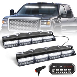 HLAUTO 604N Emergency Dash Strobe Lights w/Controller: 2x16.8 inch White Security Light w/Take Down, 48 LED Safety Flashing Warning Hazard Interior Windshield Visor Light Bar for Trucks Vehicles