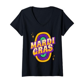 Womens Mardi Gras Carnival Beads New Orleans French Festival Parade V-Neck T-Shirt