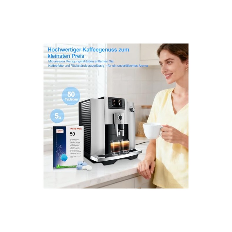 50 Cleaning Tablets Compatible with Fully Automatic Coffee Machines Jura