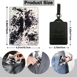 Passport Holder for Travel with Luggage Tag, PU Leather Passport Wallet with RFID Blocking for Women Men, Multi Card Slot Passport Cover Case, Cowhide Black & White Cow Spots Pattern