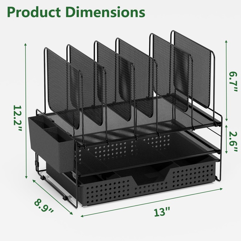 LEKETREE Desk Organizer, Office Organization with Vertical File Holder, File