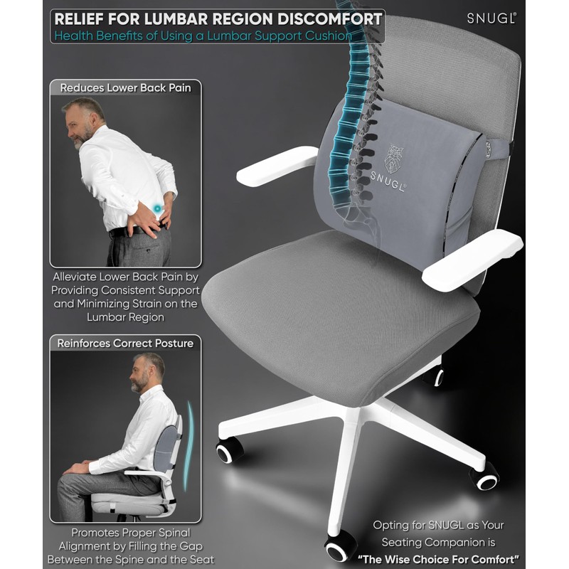 SNUGL Lower Back Support Cushion Grey