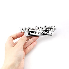 2 Pcs White Priviledge Edition Emblem Car Side Rear Front Hood Trunk Door Fender Bumper Metal Badge 3D Decal Sticker Fit for F150 F250 F350 Silverdo Sierra GMC Chevy Car Truck (Silver Black), CR2WP