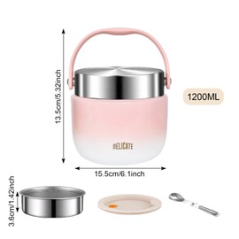 Thermal Food Container, 1200 ml, Thermal Lunch Box, Thermal Bowl with Lid and Spoon, Stainless Steel Warming Container, Food Container, Warming Box for Children, Adults, Soups, Baby Porridge