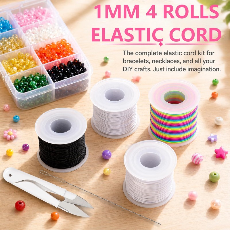 Kanzith Bracelet String,4Roll Elastic Cord with Scissors and Beading Needle
