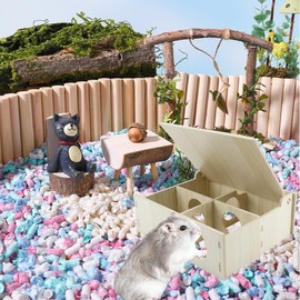 Amonk Multi-Chamber Hamster House Wooden Secret Peep Shed and Explore Hideout Flip Cover Design Hamster Play Tunnel for Gerbils Mice Lemming and Small Animals