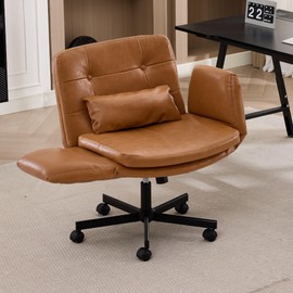 Criss Cross Office Chair with Flip Armrests, PU Leather, Brown