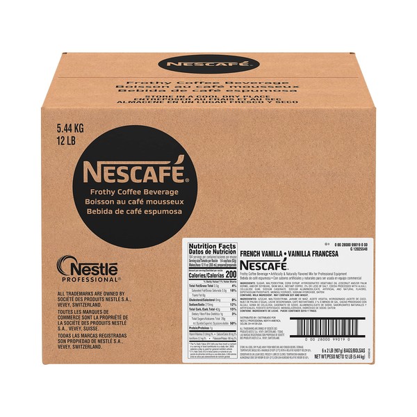 Nescafe Instant Coffee, French Vanilla Flavor Cappuccino Mix, Instant Flavored Coffee, 32-Ounce Bags (Pack of 6)