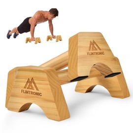 Flintronic Wooden Parallettes, Solid Wood Parallettes Bars, Fitness Push Up Barswith Non-Slip Mat, Handstand Bar Push Up, Wrist Straps, for Home Workout Equipment for Strength Training, Gymnastics