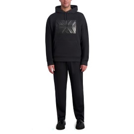 Karl Lagerfeld Paris Men's Long Sleeve Large Logo Patch Hoodie, Black