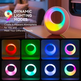 Auxmir USB Rechargeable Bedside Table Lamp, Dimmable LED Atmosphere Night Light with 7 Colors, 9 RGB Colorful Modes, Remote Control, Ambient Mood Lamp for Bedroom, Living Room, Camping