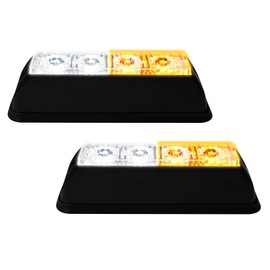 EverBrightt 2-Pack White Amber Dual Colors 4 LED Car Flash Light DRL Truck Warning Caution Emergency Construction Strobe Light DC 12V-24V