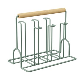 Glass Drying Rack Prevent Slip Hanging Storage Cup Draining Stand with Wooden Handle for Home Coffee Table Green