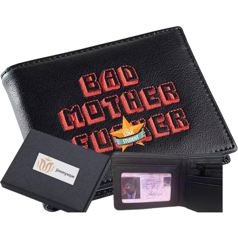 jimmyxqw Embroidered Bad Mother Leather Wallet, red, Fashion