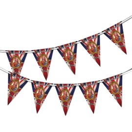 Coronation God Save the King Union Jack Set of 15 Triangle Bunting - His Majesty the King's Royal Ascent Coronation 6th of May Celebration Wall or Window Decoration