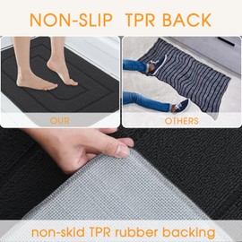 Kitchen Rugs and Mats, Non Skid Machine Washable Soft Kitchen Mats for Floor Kitchen Runner Rug Absorbent Resist Dirt Comfort Standing Mat Made of 100% Polypropylene Strip TPR Backing (black, 18"x27")