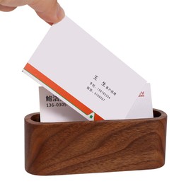 Wood Business Card Holder, Wooden Card Case Storage Box Organizer for Office Name Card Holder Display Stand Desk Desktop(Brown)