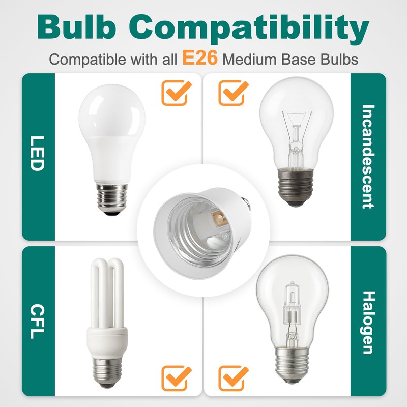 DiCUNO E12 to E26 Socket Adapter, Candelabra E12 to Medium