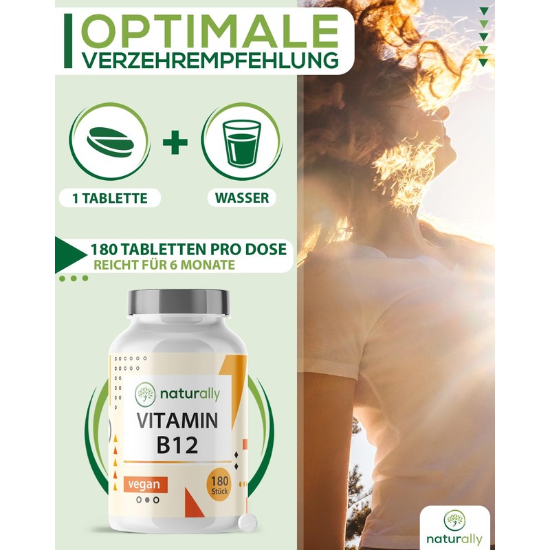 Natural Vitamin B12 Tablets with Folic Acid - 180 Tablets