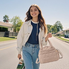 LEDAOU Lunch Box for Women Lunch bag Quilted Puffer Lunch Box with Adjustable Strap Insulated Reusable Lunch Tote for Work School Picnic Travel