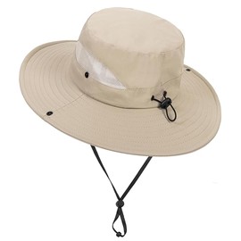 UTOWO Kids Sun Hat Lightweight Breathable Bucket Hat Wide Brim Mesh Beach Safari Hat for 7-14Years Older Beige