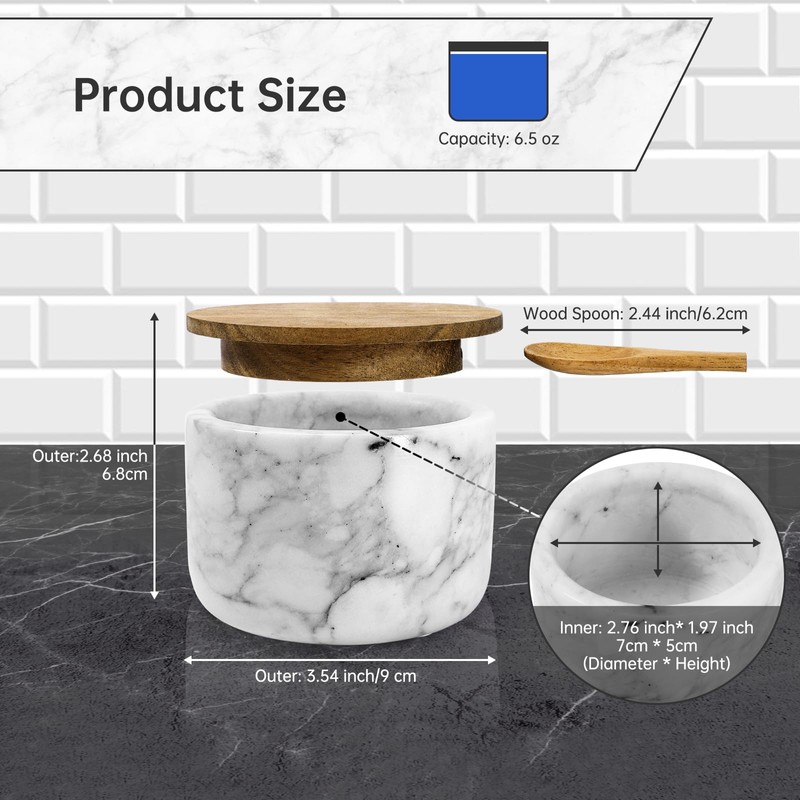 RAETTER.LY Salt and Pepper Bowl, Marble Salt Cellar and Spices