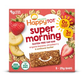 Happy Tot Organics Super Morning Oat Bars, Bananas, Strawberries & Sunflower Butter, 5 Count (Pack of 6)