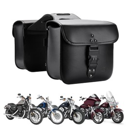 KEMIMOTO Motorcycle Saddlebags with Secure Lock & Quick-Release Buckles 15L (7.5Lx2) PU Leather Throw Over Hard-Shell Side Bags Universal Fit for Sportster Softail Rebel Dyna Cruiser