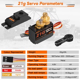 Miuzei 21G Micro Servo Motor Metal Geared Mini Digital Servo Kit with 25T Horn for 1/14 1/16 1/18 RC Car Robot Helicopte (4)