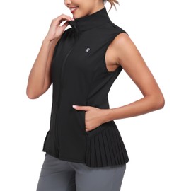 Little Donkey Andy Women's Golf Vest Outerwear with Pleated Hem Sleeveless Athletic Jacket for Running Yoga Tennis Black Large