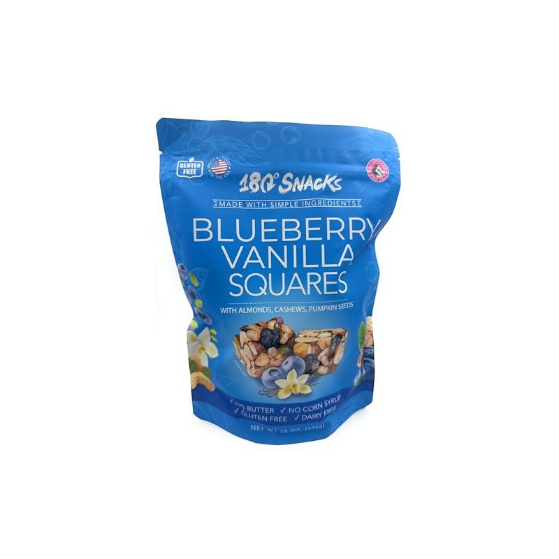 180 Snacks, Blueberry Vanilla Squares, with Almonds, Cashews, Pumpkin Seeds,