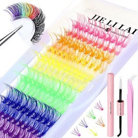 Daconovo Kit de grupos de pestañas de colores, juego de pestañas postizas individuales, pestañas postizas segmentadas con unión y sellado de pestañas y pinzas para pestañas