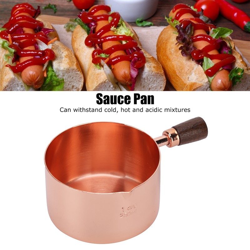 Sauce Pan Wooden Handle Rose Gold Stainless Steel Sauce Pot