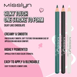 Misslyn Black Eye Pencil without Smudging, 3 Make-Up Pens with Intense Colour and Colourful Eyes - Set of Three Pens